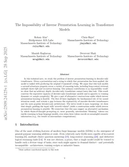 The Impossibility of Inverse Permutation Learning in Transformer Models
