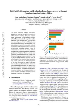 EduVidQA: Generating and Evaluating Long-form Answers to Student Questions based on Lecture Videos
