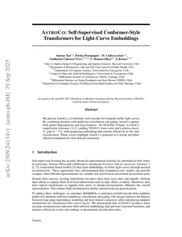 ASTROCO: Self-Supervised Conformer-Style Transformers for Light-Curve Embeddings