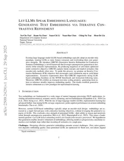 Let LLMs Speak Embedding Languages: Generative Text Embeddings via Iterative Contrastive Refinement