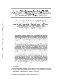 Toward a Vision-Language Foundation Model for Medical Data: Multimodal Dataset and Benchmarks for Vietnamese PET/CT Report Generation