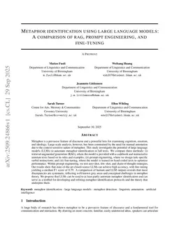 Metaphor identification using large language models: A comparison of RAG, prompt engineering, and fine-tuning