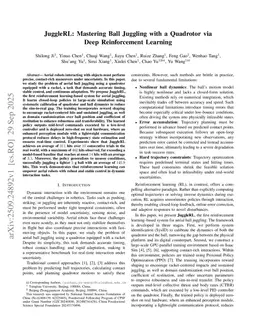 JuggleRL: Mastering Ball Juggling with a Quadrotor via Deep Reinforcement Learning