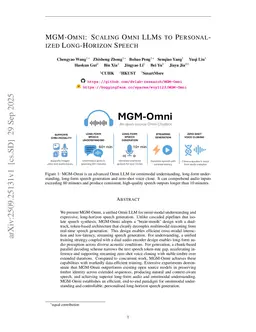 MGM-Omni: Scaling Omni LLMs to Personalized Long-Horizon Speech