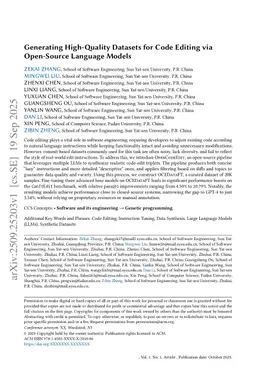 Generating High-Quality Datasets for Code Editing via Open-Source Language Models