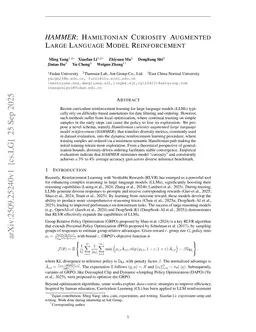 HAMMER: Hamiltonian Curiosity Augmented Large Language Model Reinforcement