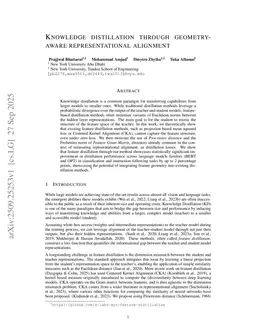 Knowledge distillation through geometry-aware representational alignment