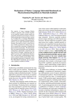 Mechanisms of Matter: Language Inferential Benchmark on Physicochemical Hypothesis in Materials Synthesis