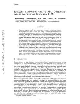 RADAR: Reasoning-Ability and Difficulty-Aware Routing for Reasoning LLMs