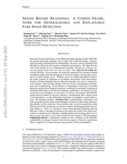 Seeing Before Reasoning: A Unified Framework for Generalizable and Explainable Fake Image Detection