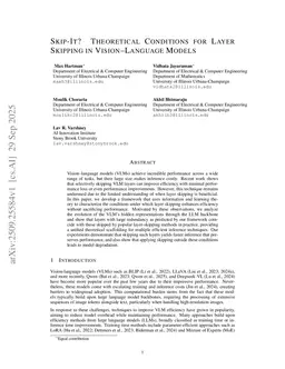 Skip-It? Theoretical Conditions for Layer Skipping in Vision-Language Models