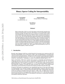 Binary Sparse Coding for Interpretability