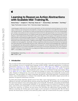 Learning to Reason as Action Abstractions with Scalable Mid-Training RL