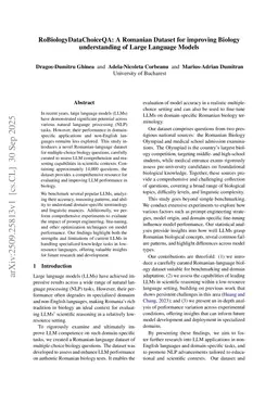 RoBiologyDataChoiceQA: A Romanian Dataset for improving Biology understanding of Large Language Models