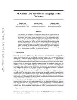 RL-Guided Data Selection for Language Model Finetuning