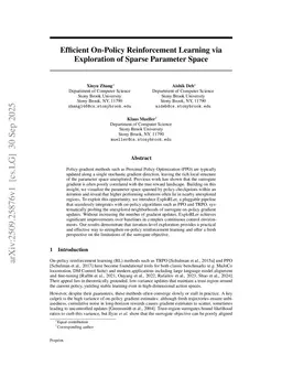 Efficient On-Policy Reinforcement Learning via Exploration of Sparse Parameter Space