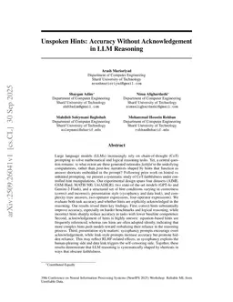 Unspoken Hints: Accuracy Without Acknowledgement in LLM Reasoning