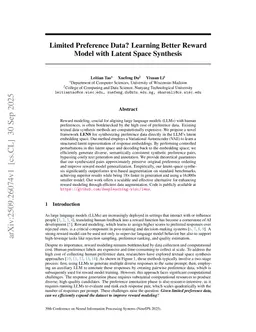 Limited Preference Data? Learning Better Reward Model with Latent Space Synthesis