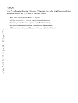 Items Proxy Bridging: Enabling Frictionless Critiquing in Knowledge Graph Recommendations