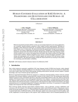 Human-Centered Evaluation of RAG outputs: a framework and questionnaire for human-AI collaboration