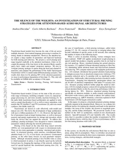 The silence of the weights: an investigation of structural pruning strategies for attention-based audio signal architectures