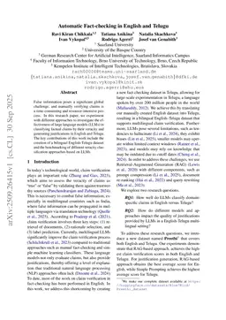 Automatic Fact-checking in English and Telugu