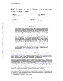 Entropy After $\langle \texttt{/Think} \rangle$ for reasoning model early exiting