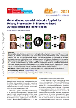Generative Adversarial Networks Applied for Privacy Preservation in Biometric-Based Authentication and Identification