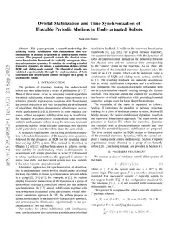 Orbital Stabilization and Time Synchronization of Unstable Periodic Motions in Underactuated Robots