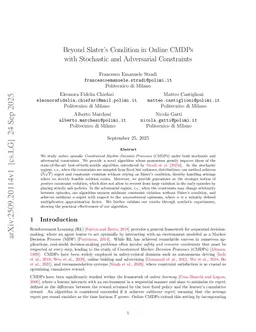 Beyond Slater's Condition in Online CMDPs with Stochastic and Adversarial Constraints