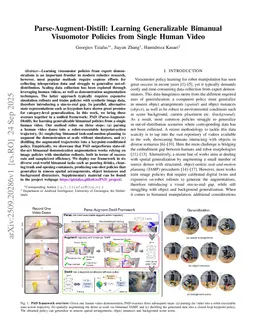 Parse-Augment-Distill: Learning Generalizable Bimanual Visuomotor Policies from Single Human Video