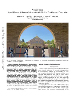 VisualMimic: Visual Humanoid Loco-Manipulation via Motion Tracking and Generation