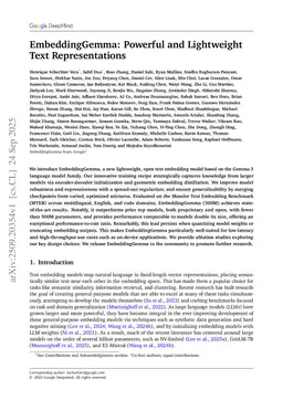 EmbeddingGemma: Powerful and Lightweight Text Representations