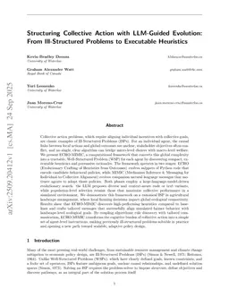 Structuring Collective Action with LLM-Guided Evolution: From Ill-Structured Problems to Executable Heuristics