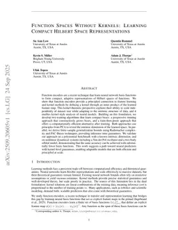 Function Spaces Without Kernels: Learning Compact Hilbert Space Representations