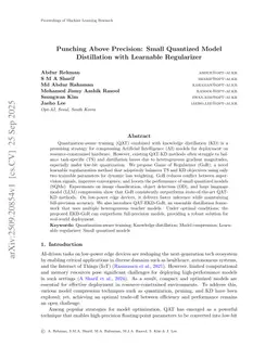 Punching Above Precision: Small Quantized Model Distillation with Learnable Regularizer