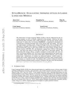 StyleBench: Evaluating thinking styles in Large Language Models