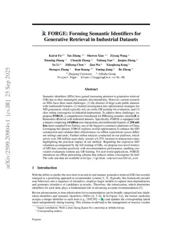 FORGE: Forming Semantic Identifiers for Generative Retrieval in Industrial Datasets