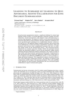 Learning to Summarize by Learning to Quiz: Adversarial Agentic Collaboration for Long Document Summarization