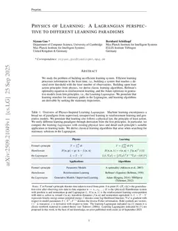 Physics of Learning: A Lagrangian perspective to different learning paradigms