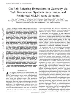 GeoRef: Referring Expressions in Geometry via Task Formulation, Synthetic Supervision, and Reinforced MLLM-based Solutions