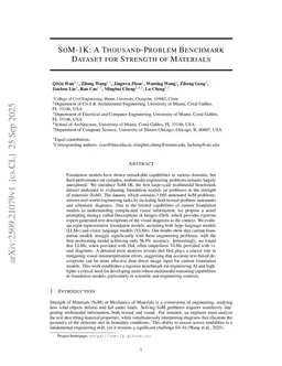 SoM-1K: A Thousand-Problem Benchmark Dataset for Strength of Materials