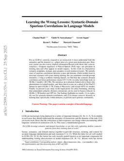 Learning the Wrong Lessons: Syntactic-Domain Spurious Correlations in Language Models