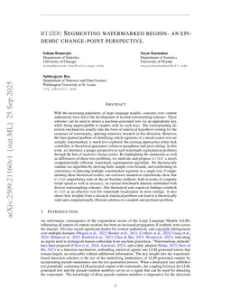 WISER: Segmenting watermarked region - an epidemic change-point perspective