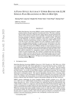 A Fano-Style Accuracy Upper Bound for LLM Single-Pass Reasoning in Multi-Hop QA