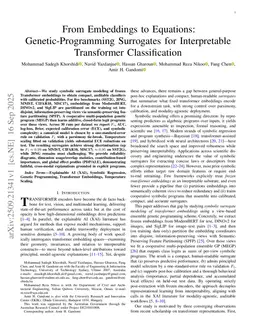 From Embeddings to Equations: Genetic-Programming Surrogates for Interpretable Transformer Classification