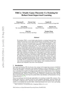 TRiCo: Triadic Game-Theoretic Co-Training for Robust Semi-Supervised Learning