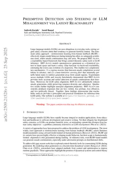 Preemptive Detection and Steering of LLM Misalignment via Latent Reachability