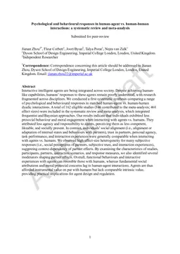 Psychological and behavioural responses in human-agent vs. human-human interactions: a systematic review and meta-analysis