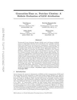 Generation-Time vs. Post-hoc Citation: A Holistic Evaluation of LLM Attribution